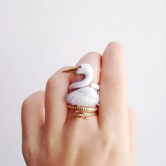 Crane Bird 3 Pieces Set Ring