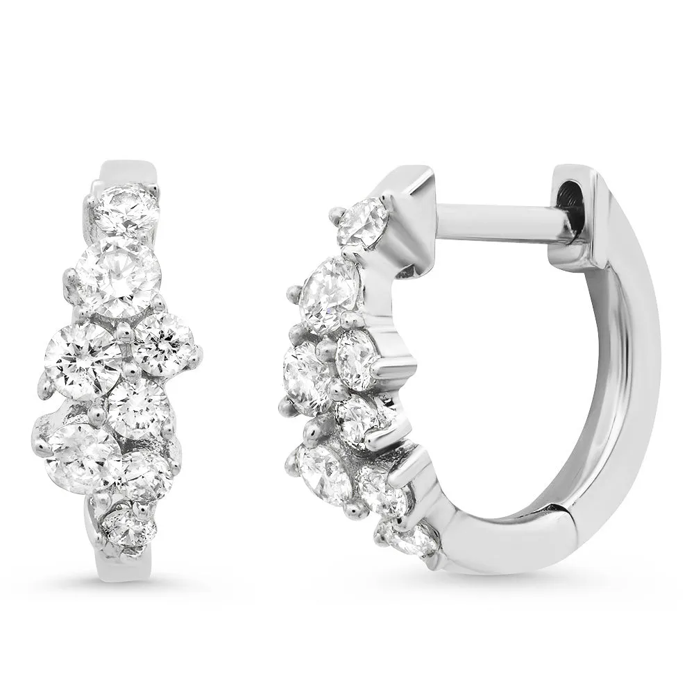 Diamond Cluster Huggie Hoop Earrings