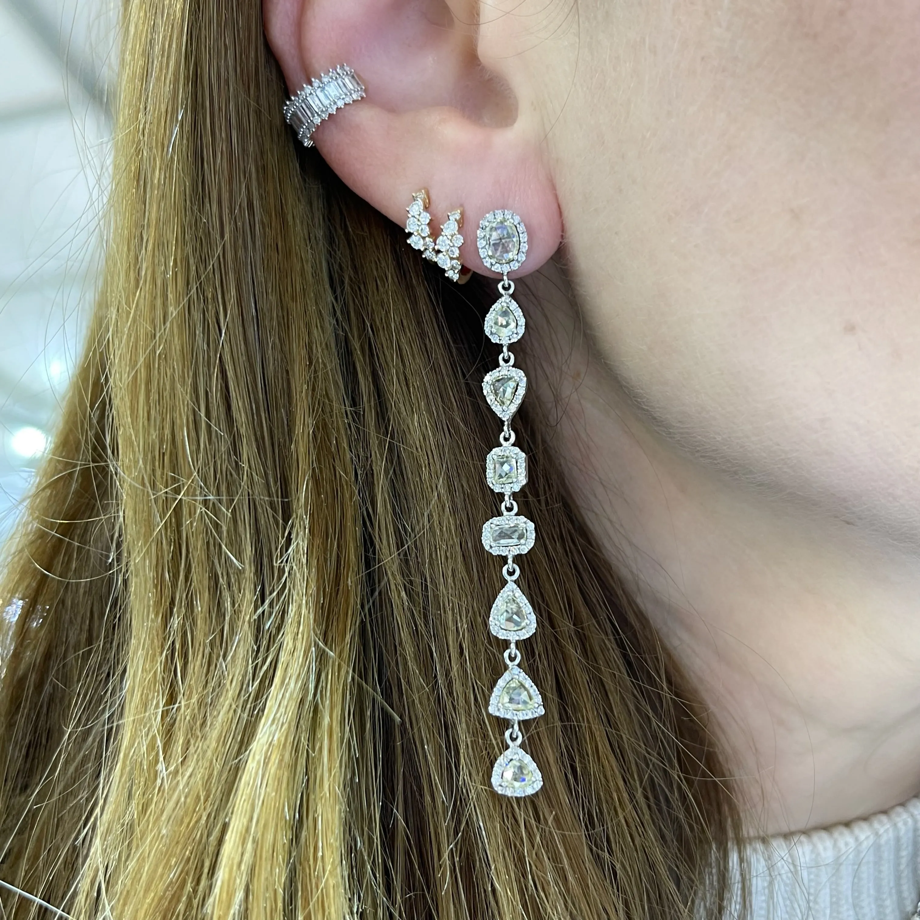 Diamond Cluster Huggie Hoop Earrings