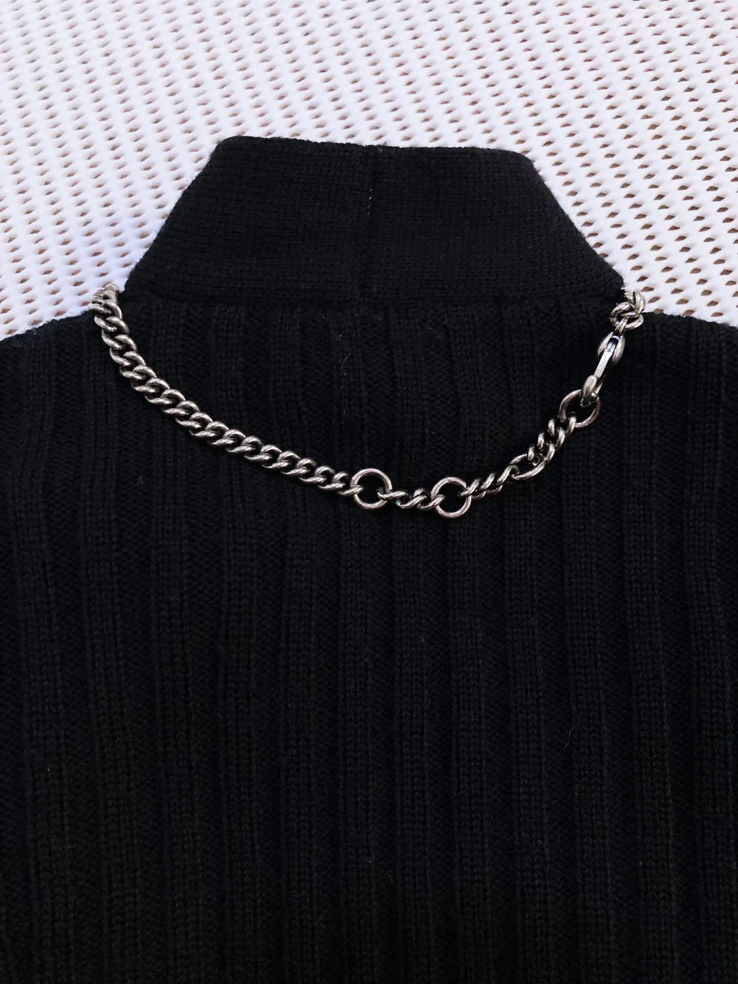 Dirk Bikkembergs winter 1997 black wool rib knit metal tie ring necktie jumper