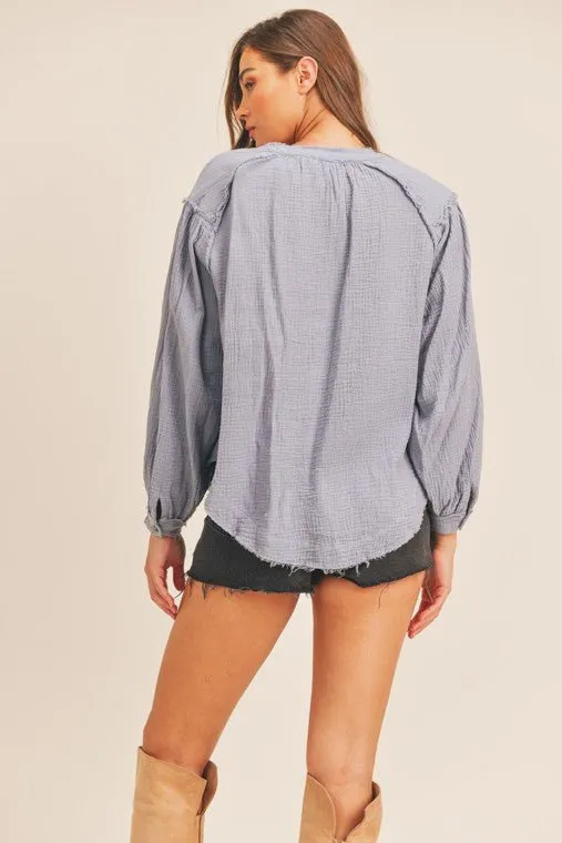 Distressed Button Down Top