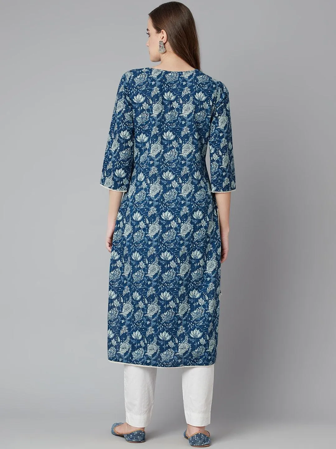 Divena Blue Floral Straight kurta