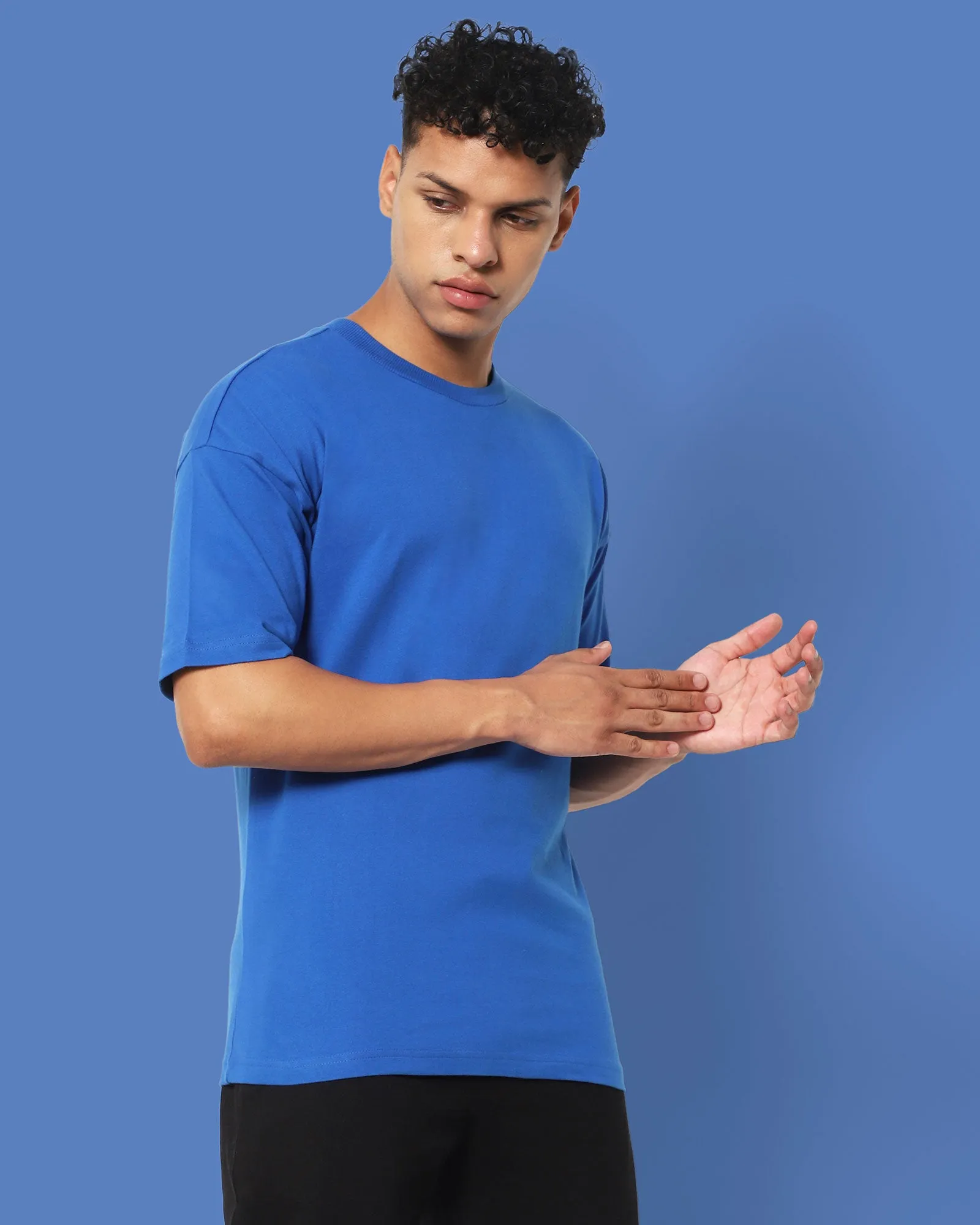 Drop Shoulder HW Crew Tee: Cerulean