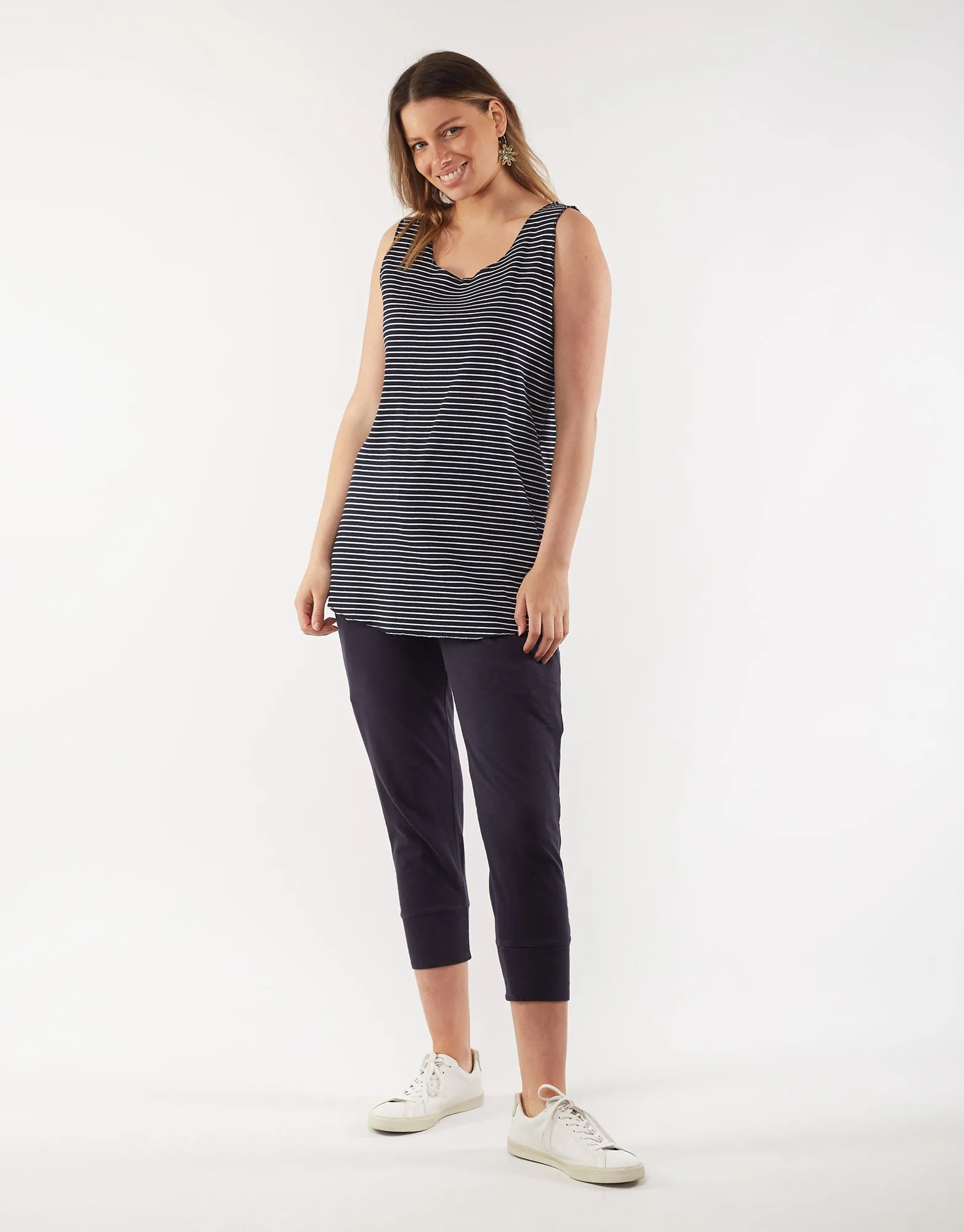 Elm - Lottie layer Tank - Navy with White Stripes