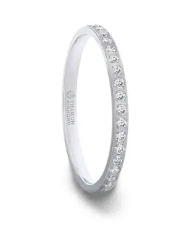 EMILIA Flat Polished Titanium Women's Eternity Wedding Ring With White Diamonds - 2mm