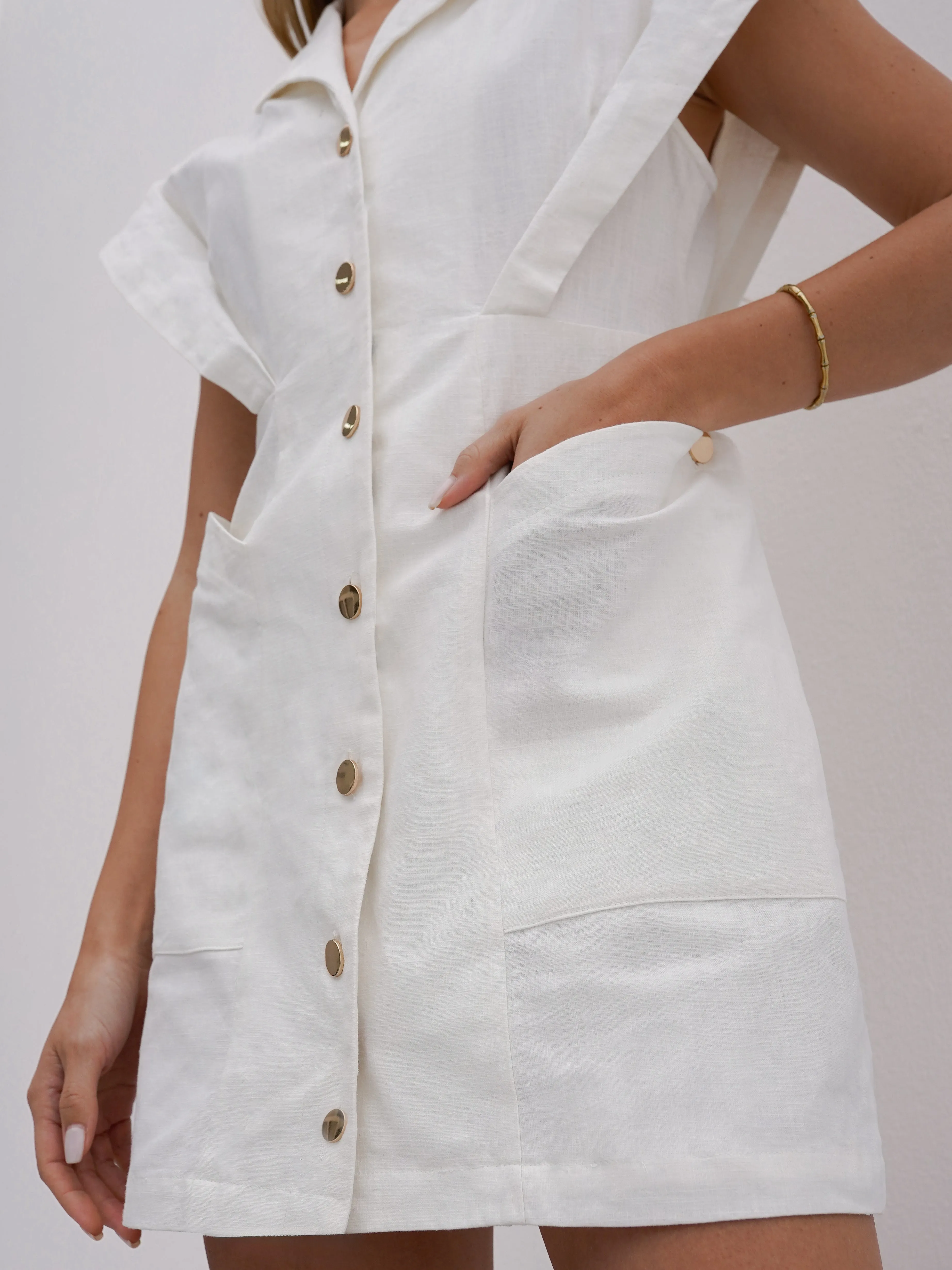 Erika Button Down Dress | White