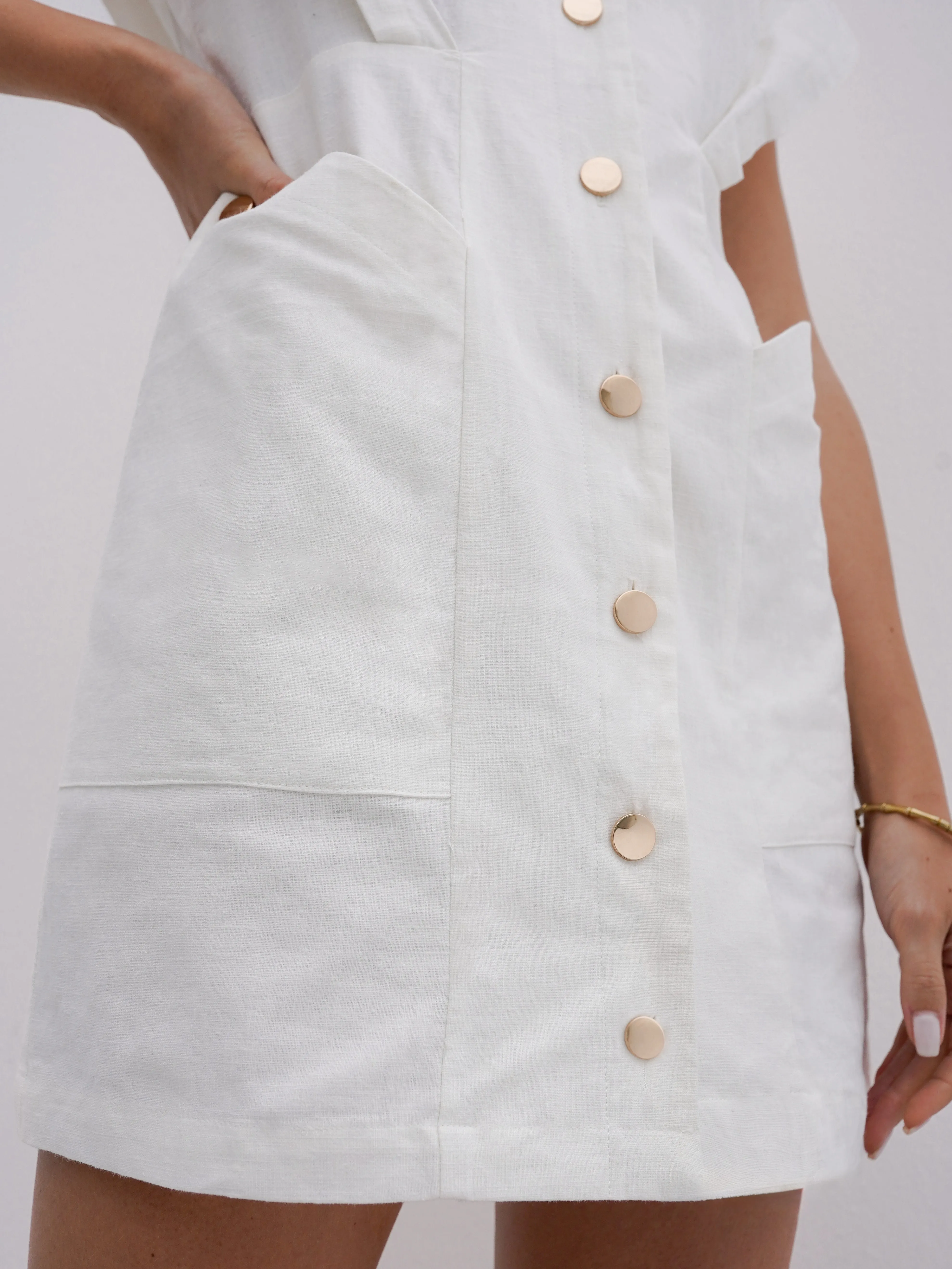 Erika Button Down Dress | White