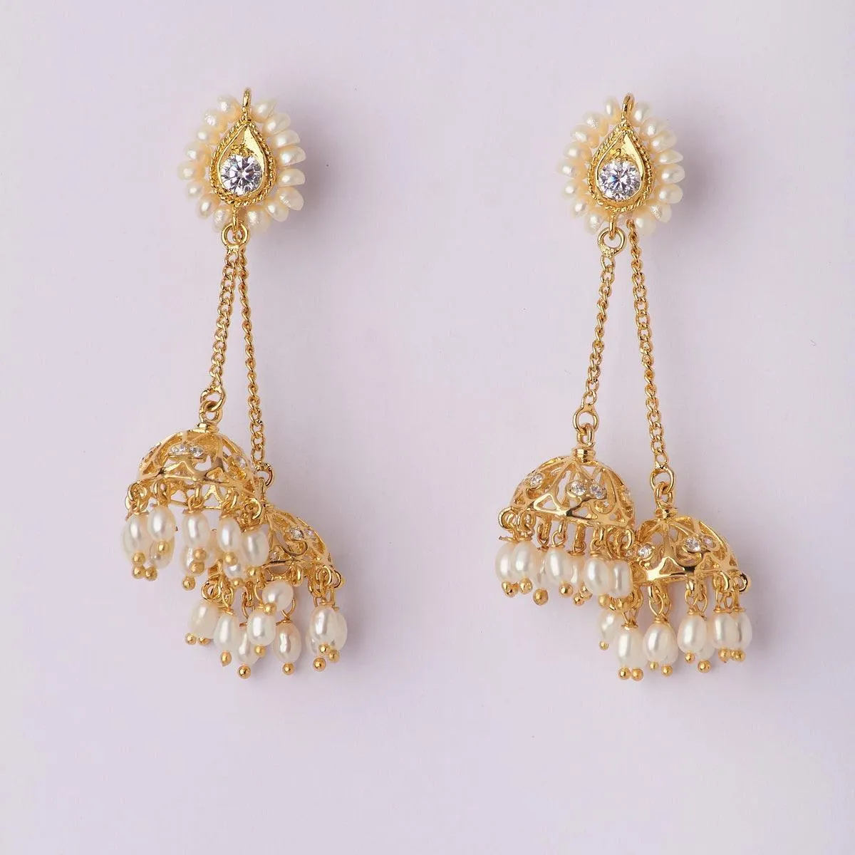 Ethnic Pearl Hanging Earrings