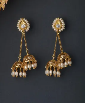 Ethnic Pearl Hanging Earrings