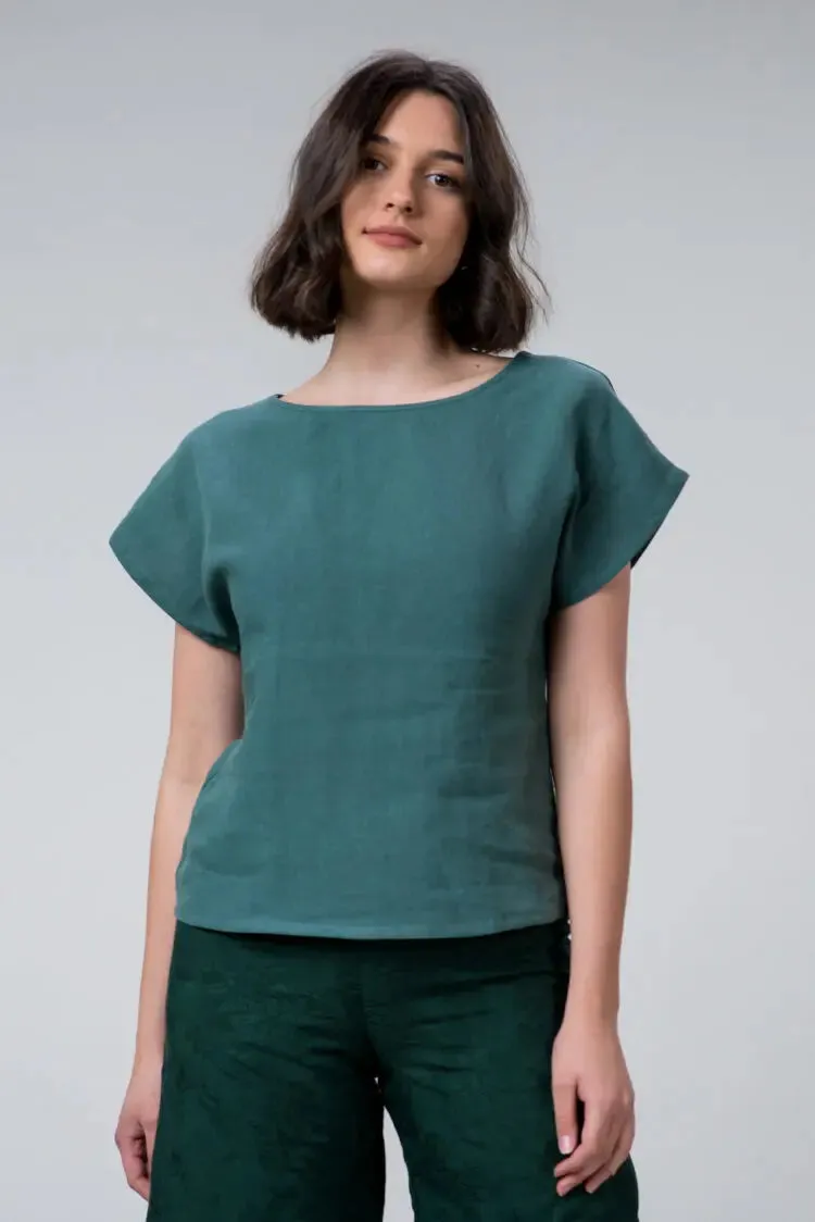 Falconer Tee in Jade Linen by Wilga Clothing