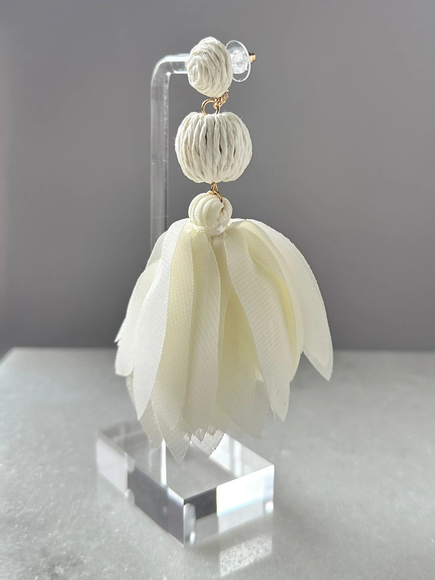 Floral Drop Down Earrings-Ivory