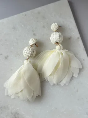 Floral Drop Down Earrings-Ivory