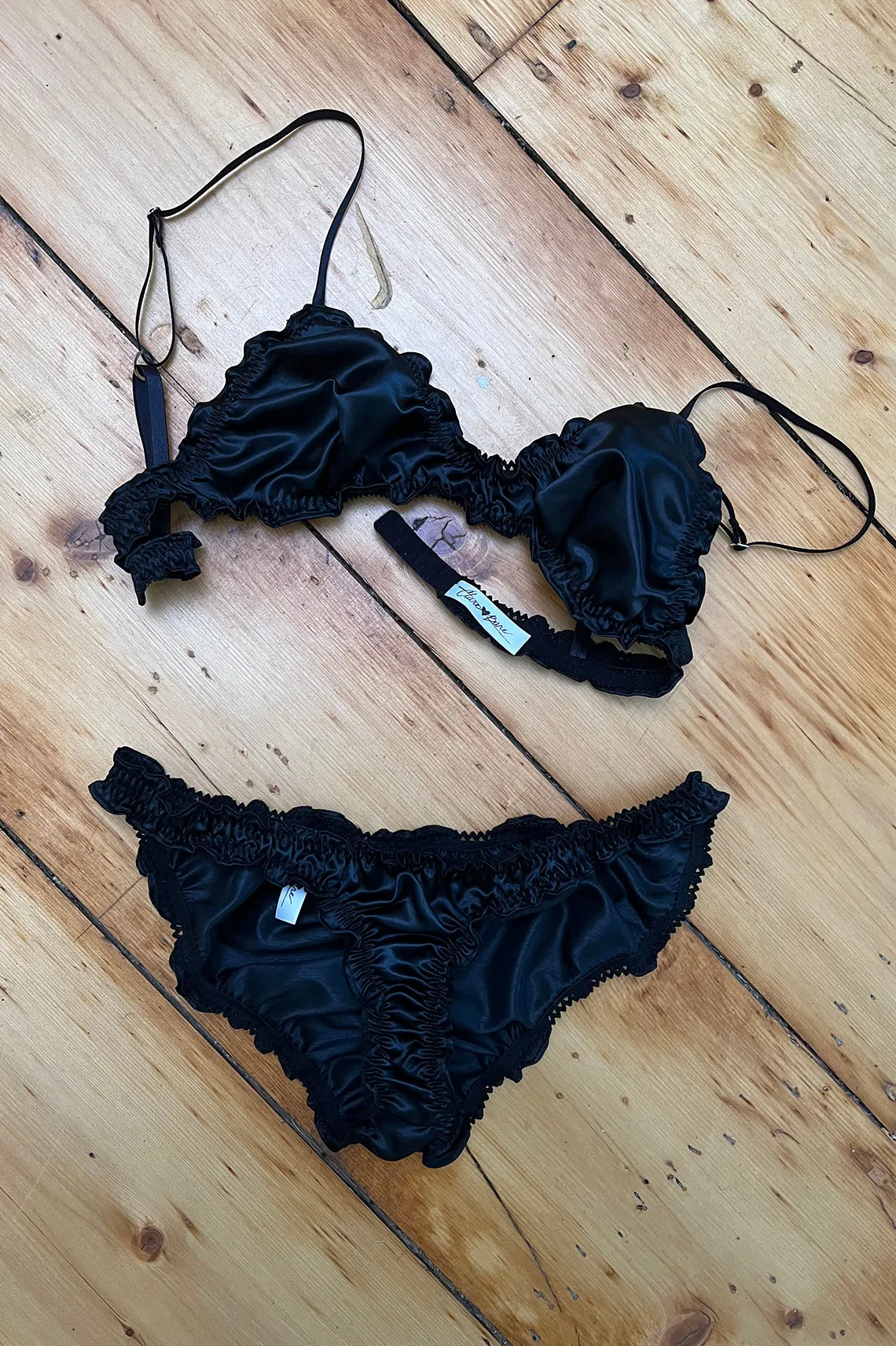 Florid Bralette in Black Deadstock Satin