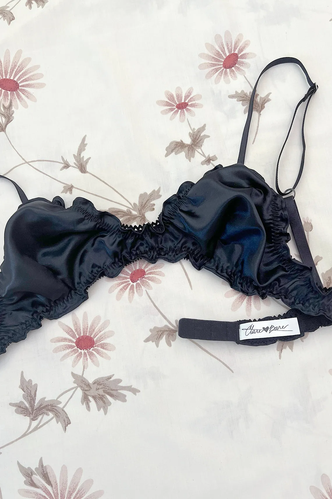 Florid Bralette in Black Deadstock Satin