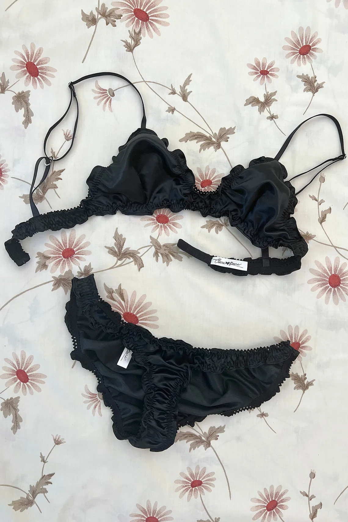 Florid Bralette in Black Deadstock Satin