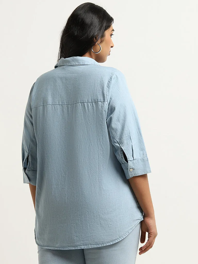 Gia Light Blue Diamante Cotton Shirt