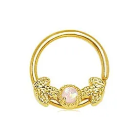 Gold Golden Leaf and Opal Seamless Ring / Septum Ring