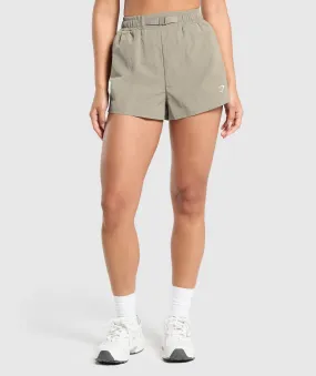 Gymshark Buckle Waisted Shorts - Linen Brown