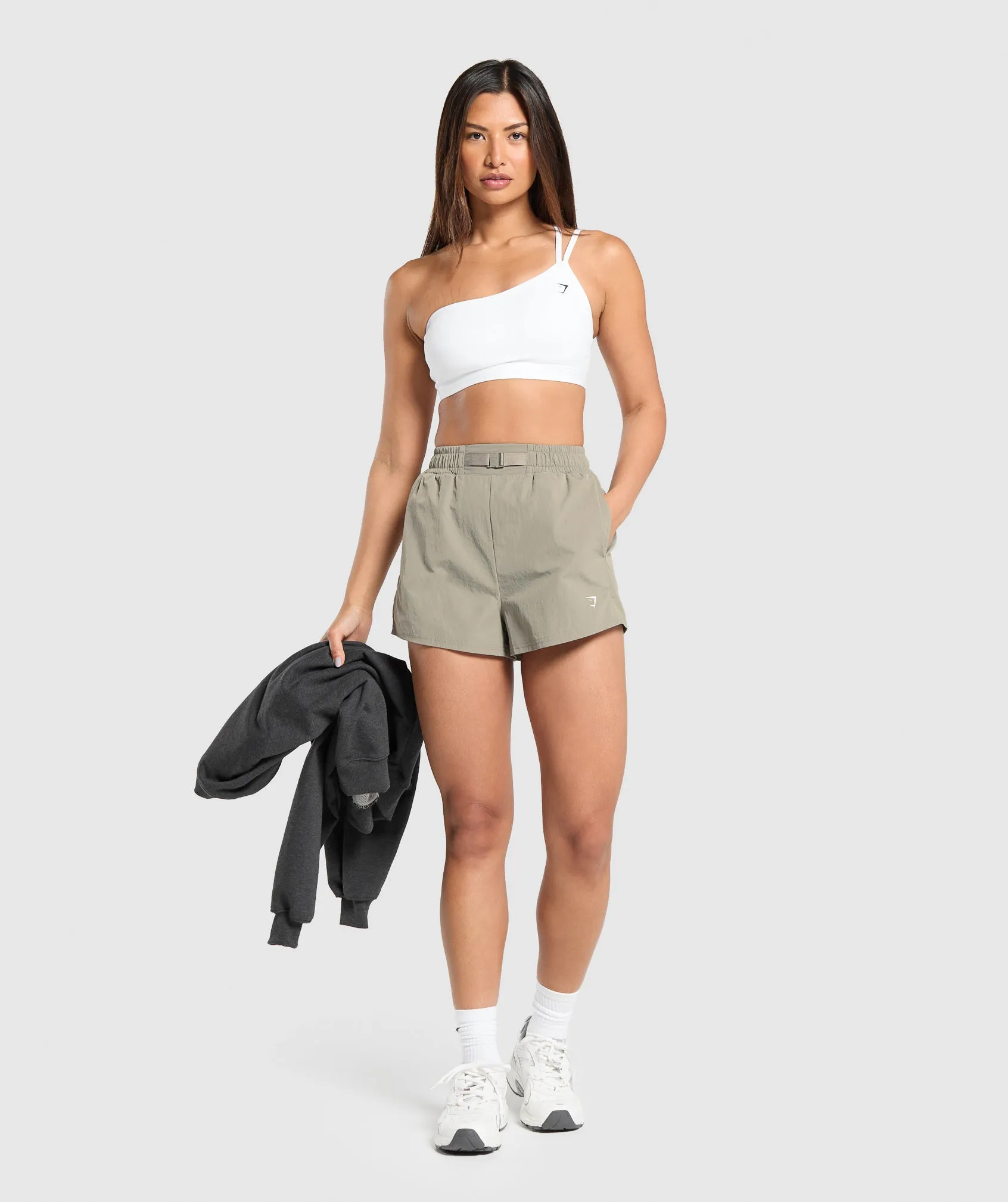 Gymshark Buckle Waisted Shorts - Linen Brown