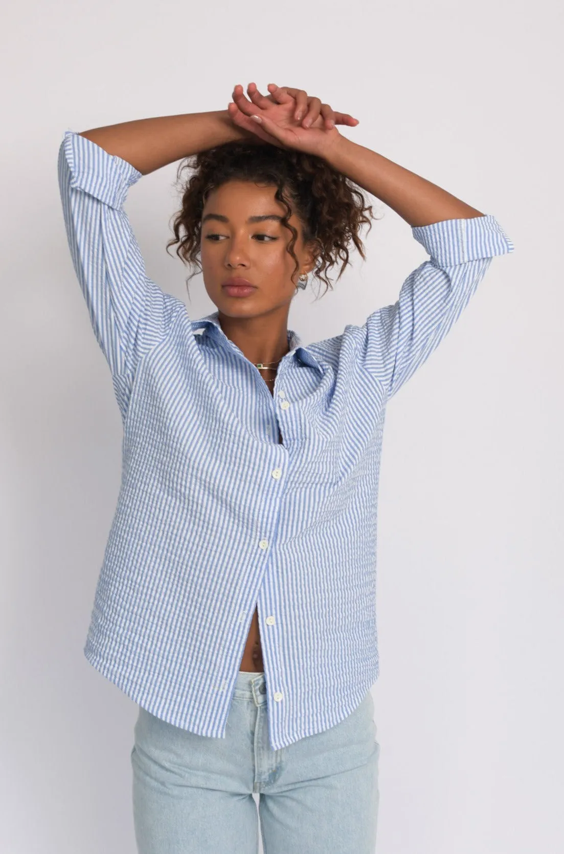 Harper Button Down - Blue Seersucker