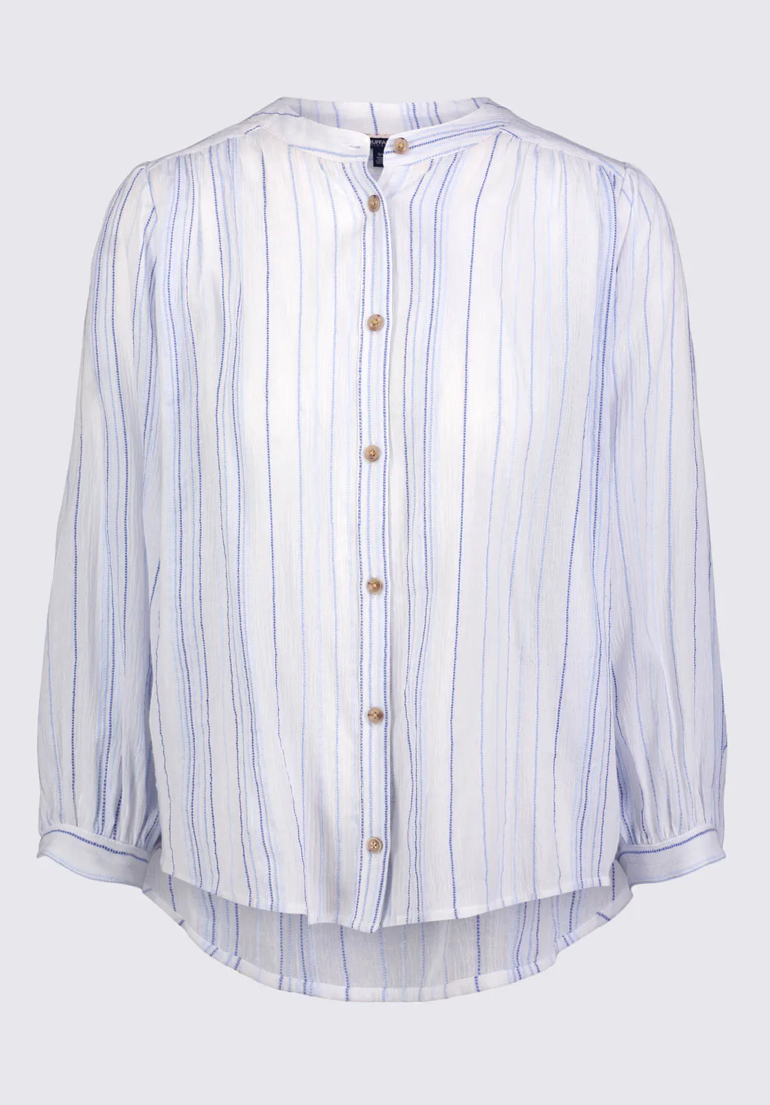 Ishara Women’s Balloon Sleeve Striped Blouse in White & Light Blue - WT0097P