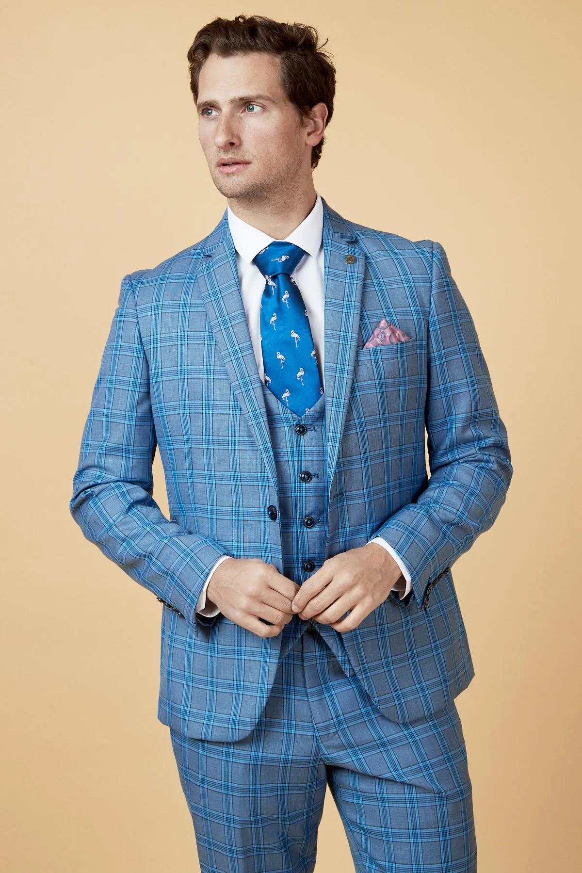 JOSE - Sky Blue Check Three Piece Suit