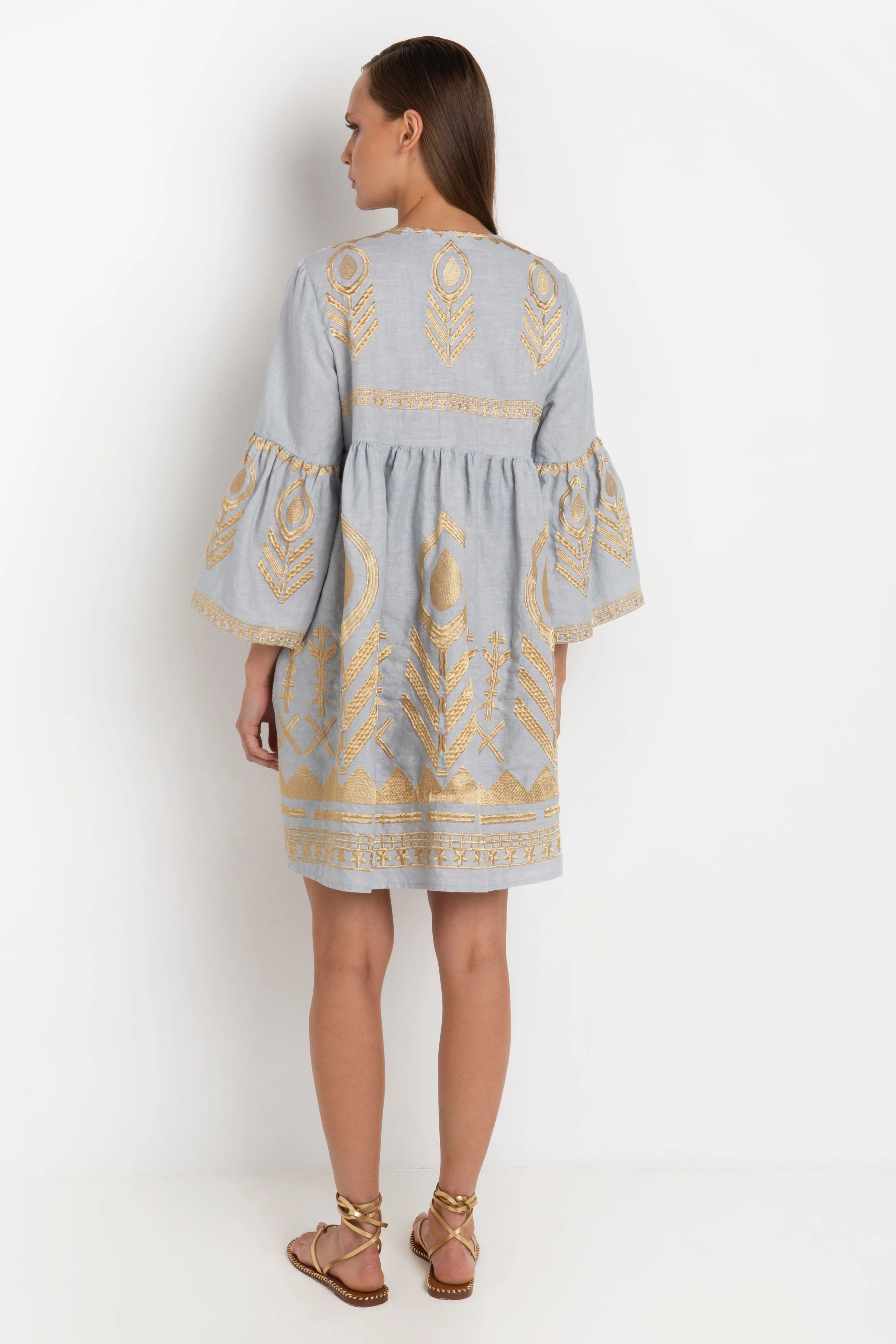 Kori Grey & Gold Feather Embroidered Dress