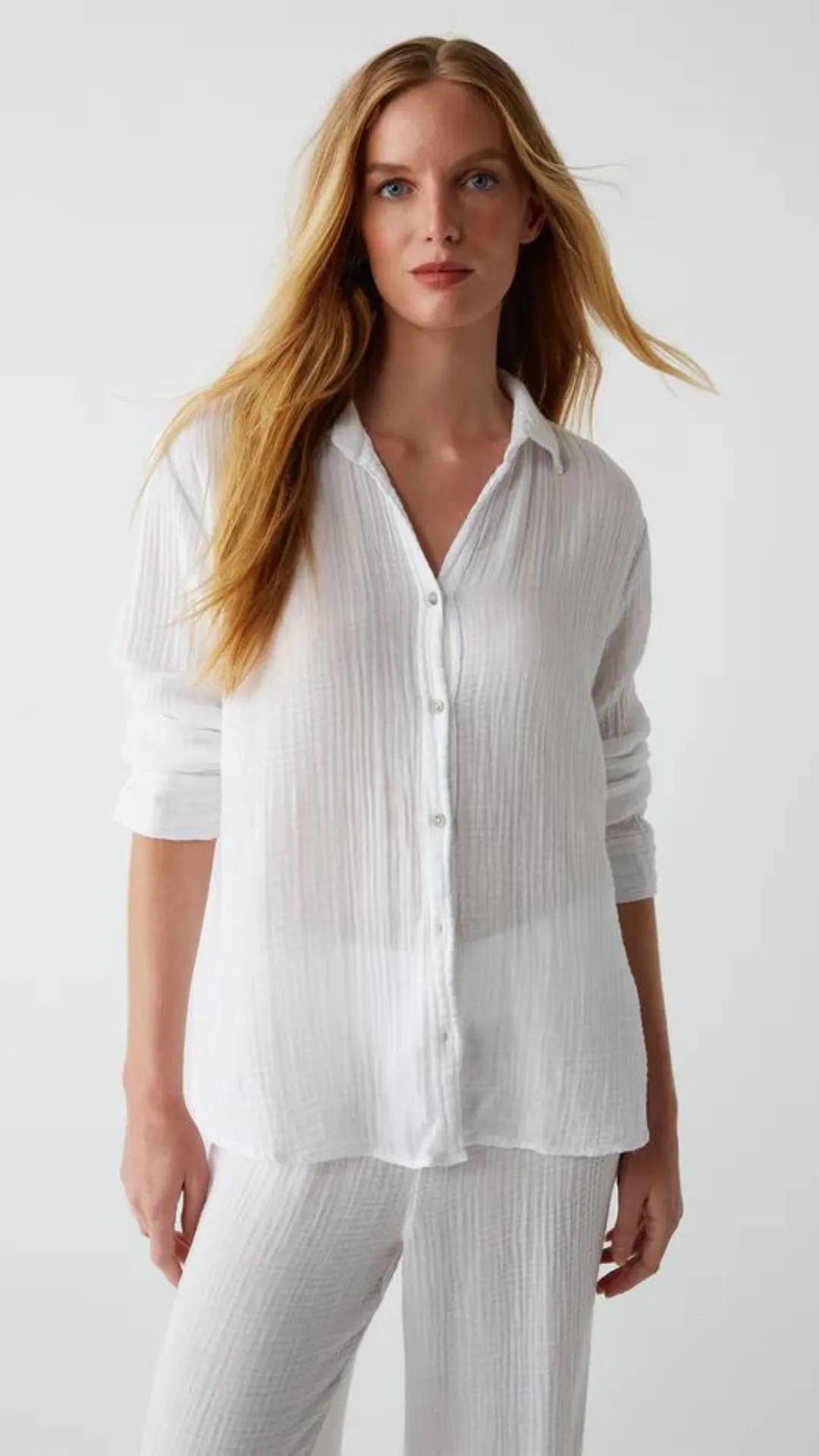 Leo Gauze Button Down - White