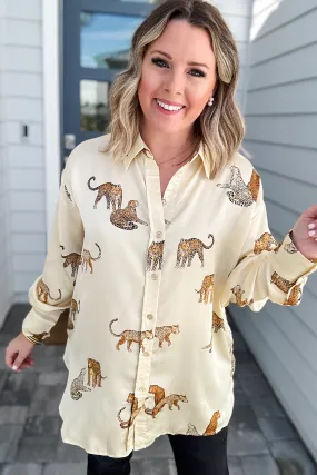 Leopard Is King Button Down Blouse - Natural