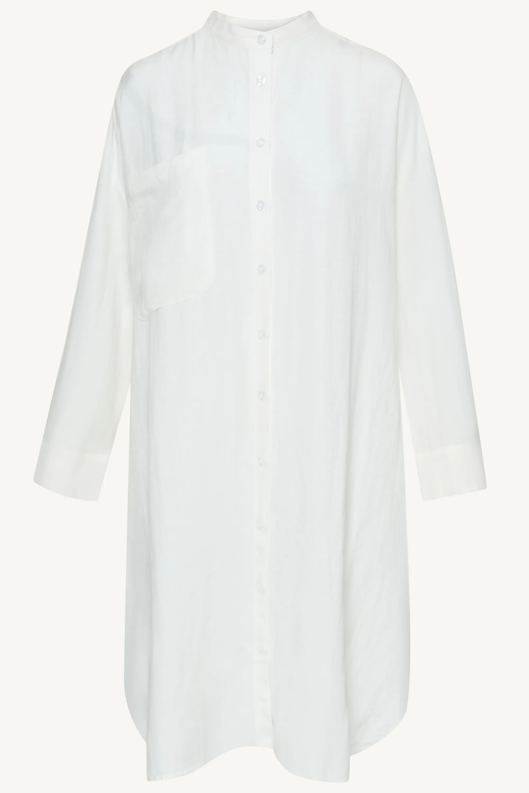 Linen Longline Button Down Cover Up Top - White