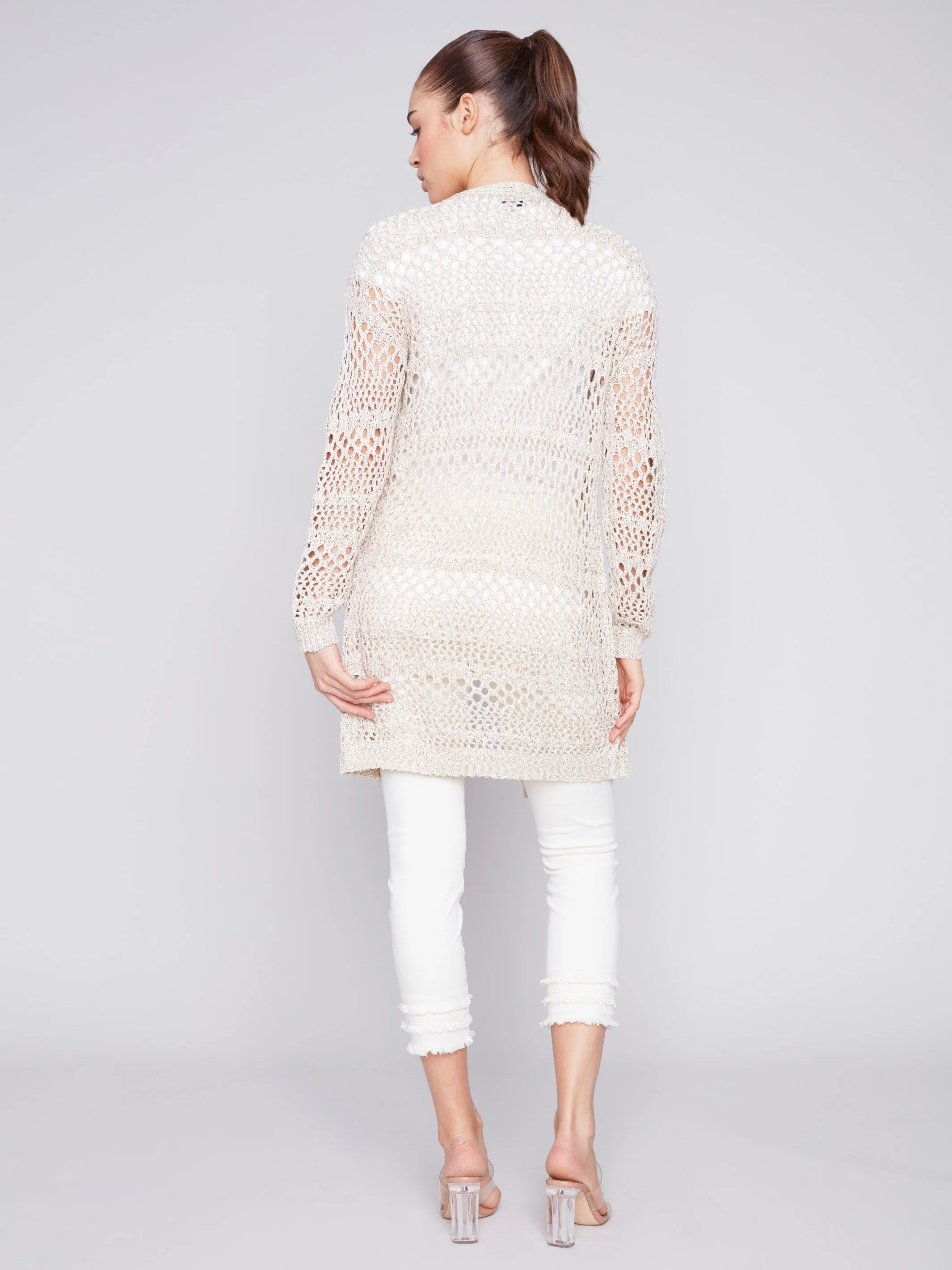 Long Knit Crochet Cardigan - Beige