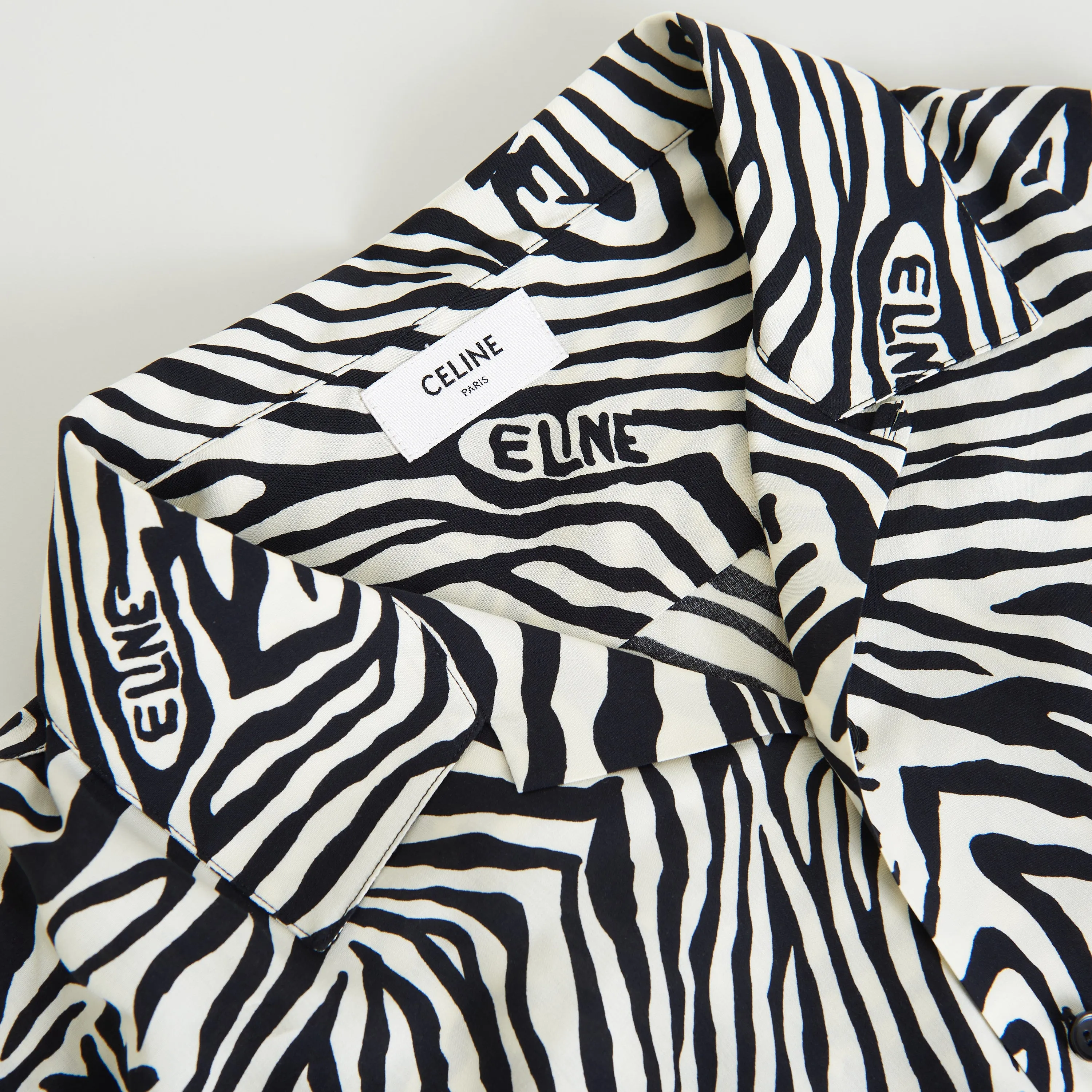 Loose Fit Hawaiian Shirt In Black/White Viscose With Celine Zebra Print