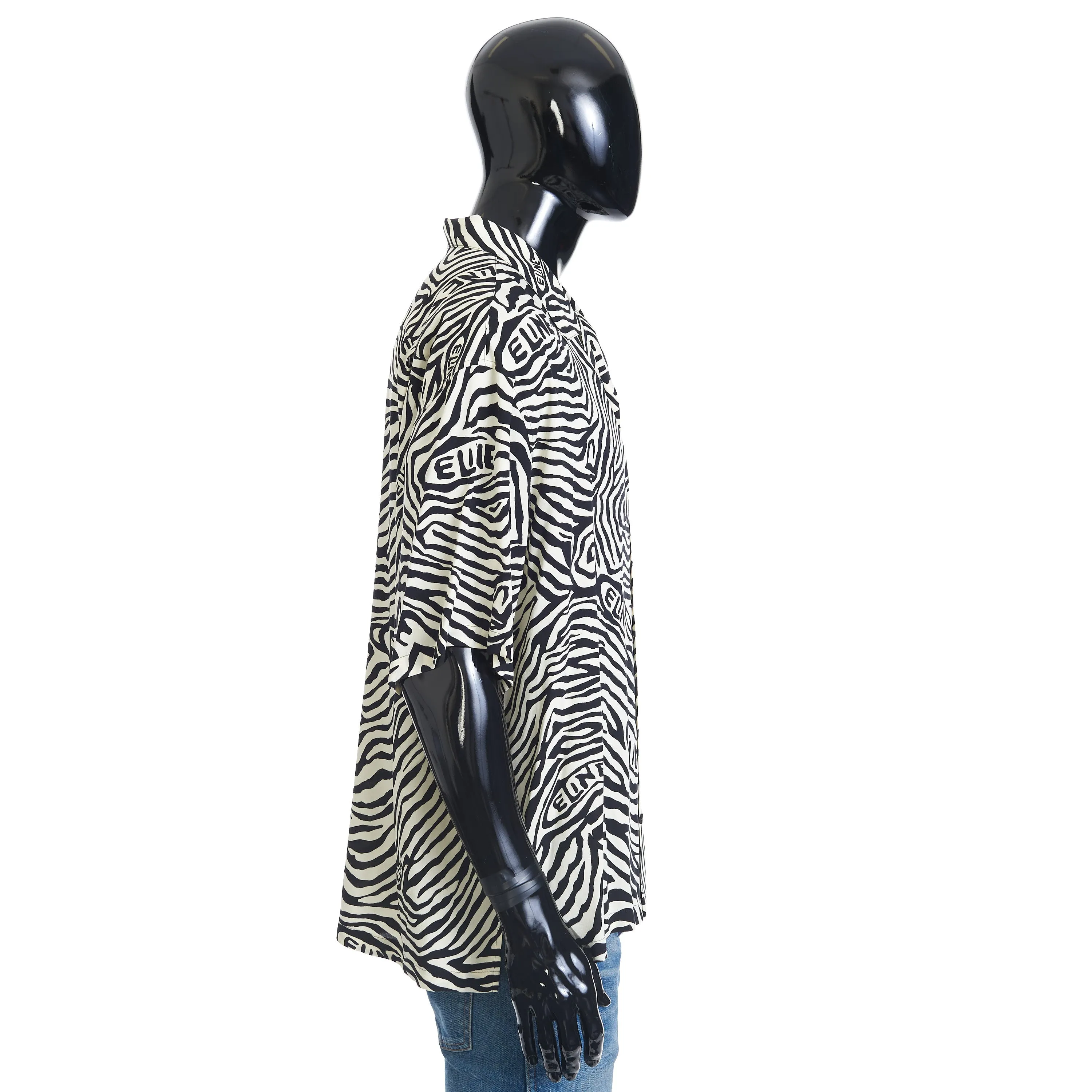 Loose Fit Hawaiian Shirt In Black/White Viscose With Celine Zebra Print