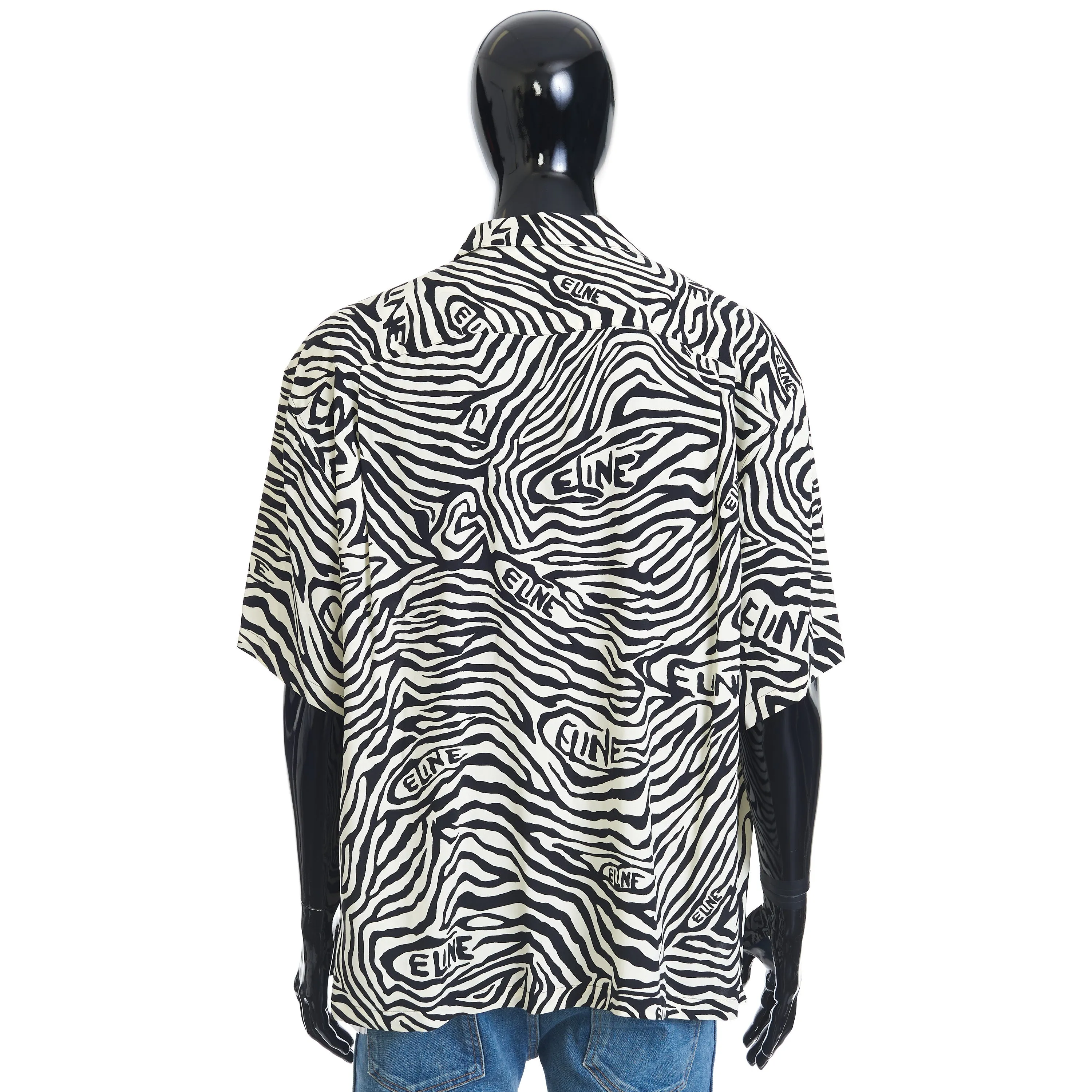 Loose Fit Hawaiian Shirt In Black/White Viscose With Celine Zebra Print