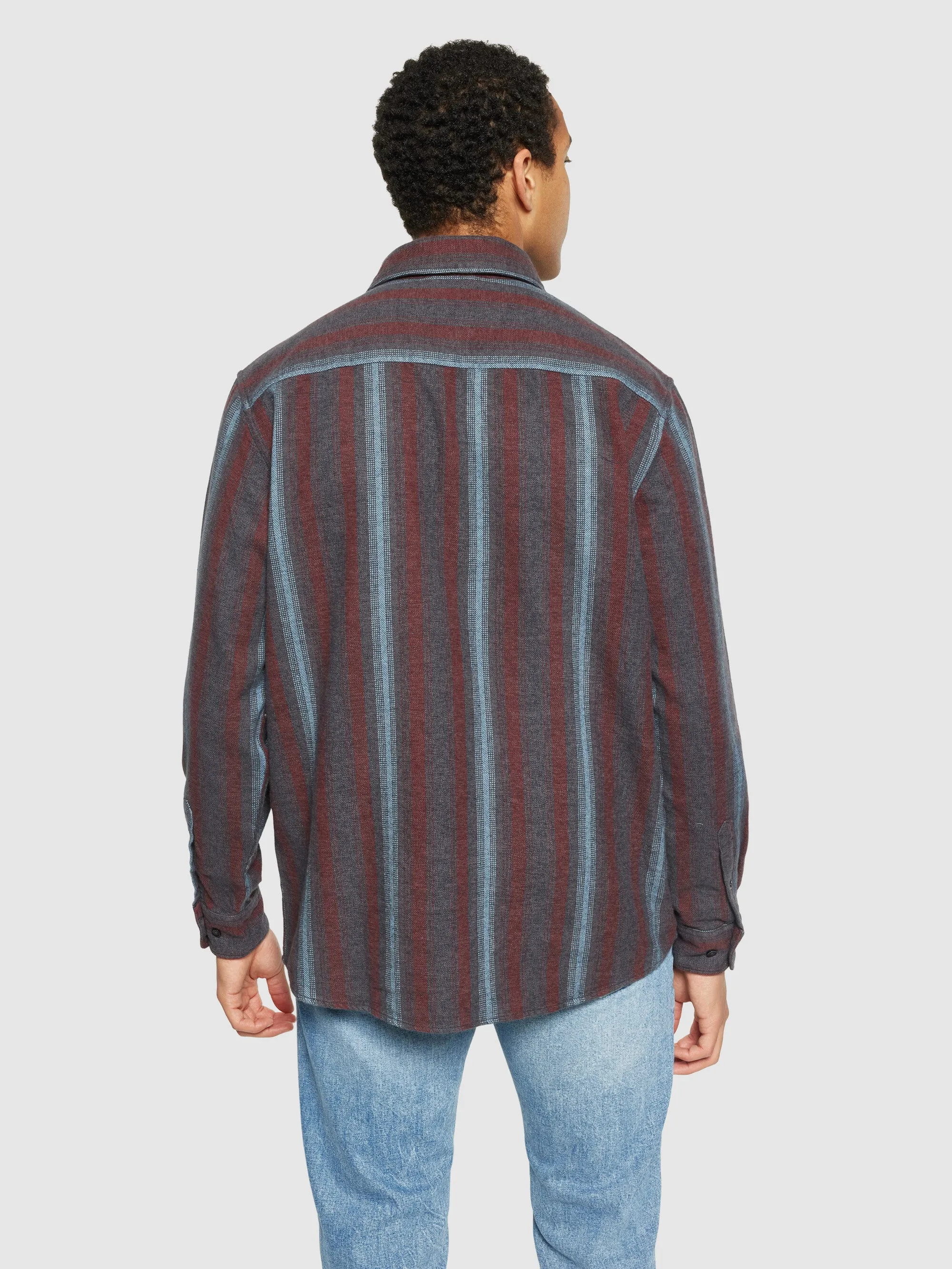 Loose fit striped flannel shirt - GOTS/Vegan - Blue stripe