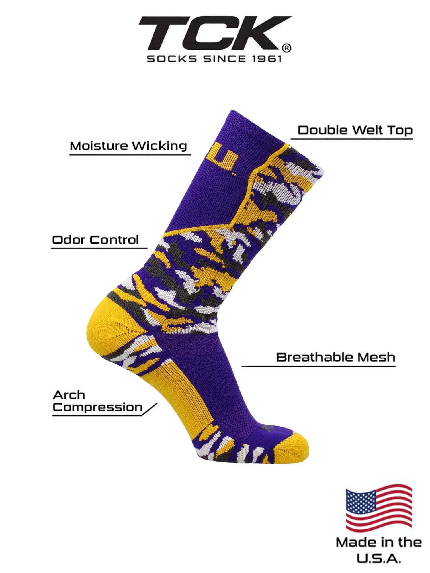 LSU Tigers Woodland Camo Crew Socks