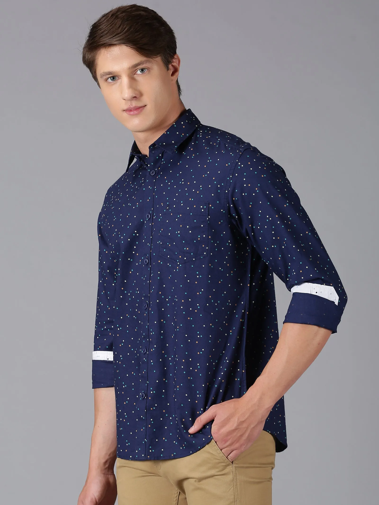 MEN'S BLUE PRINT SLIM FIT SHIRT