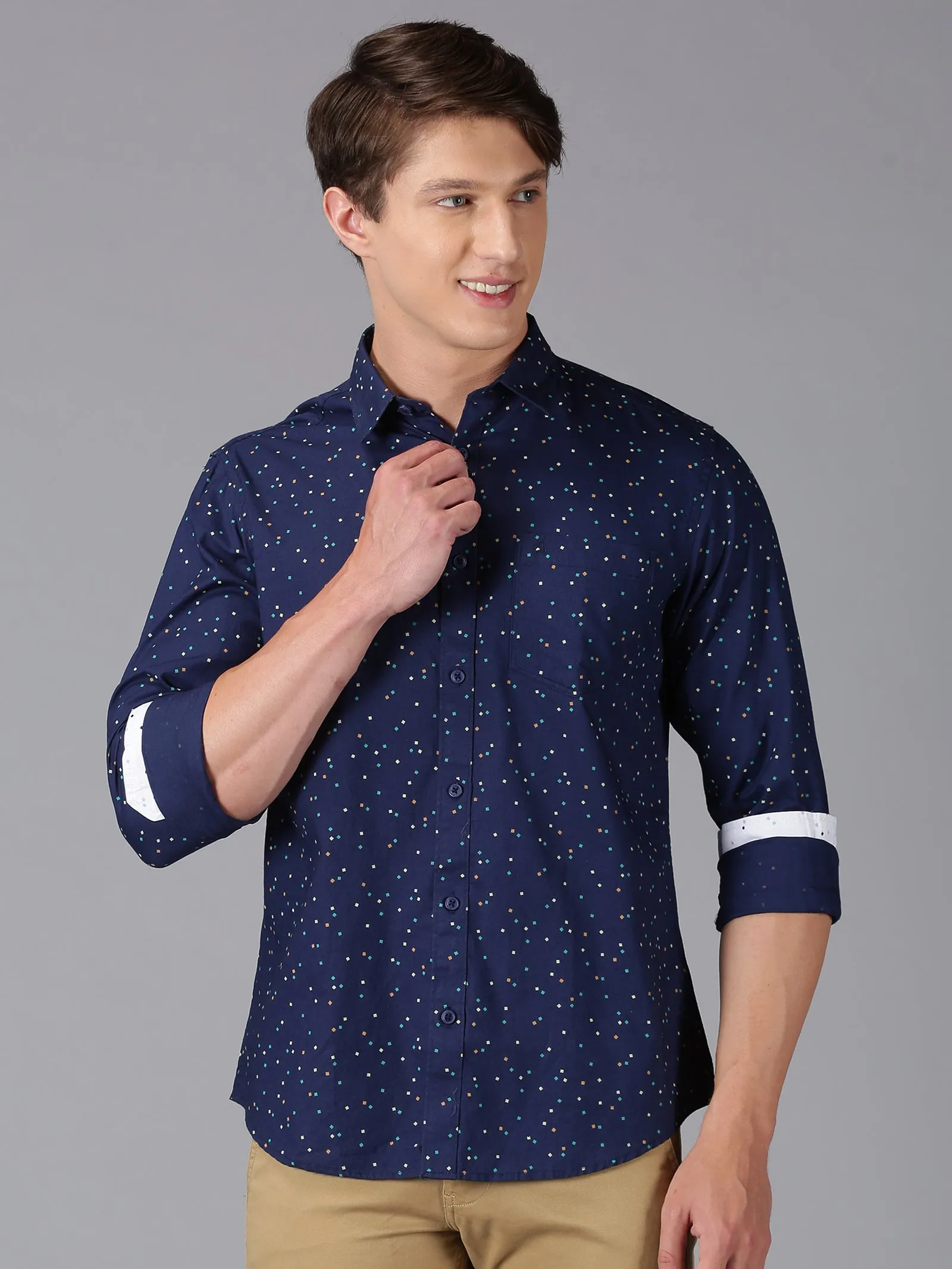 MEN'S BLUE PRINT SLIM FIT SHIRT