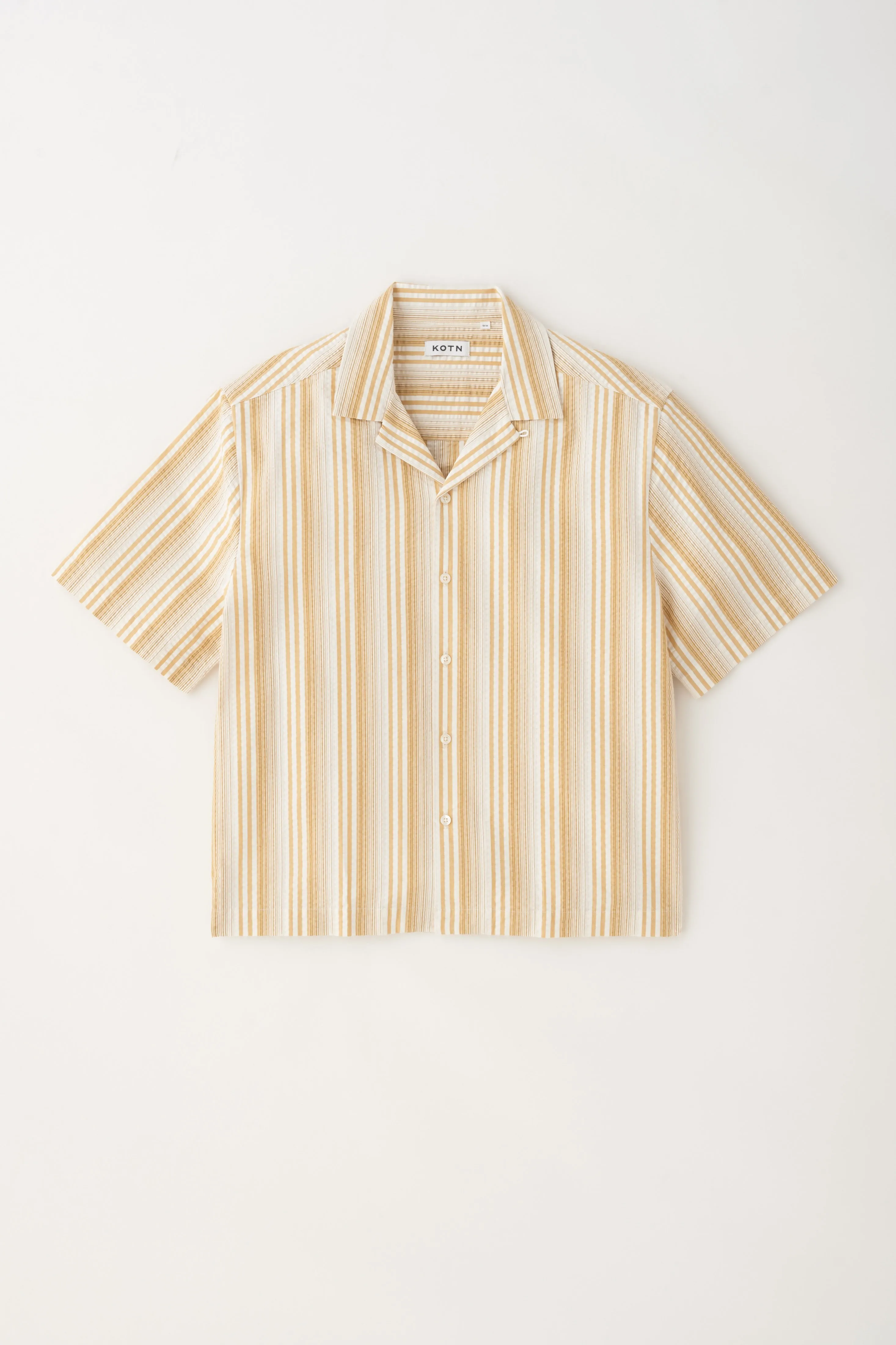 Men's Seersucker Camp Shirt in Mustard Gold/Natural