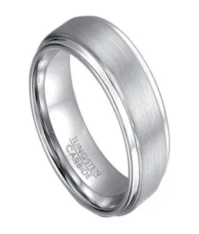 Men's Wedding Band in White Tungsten with Step Down Edges | 8mm