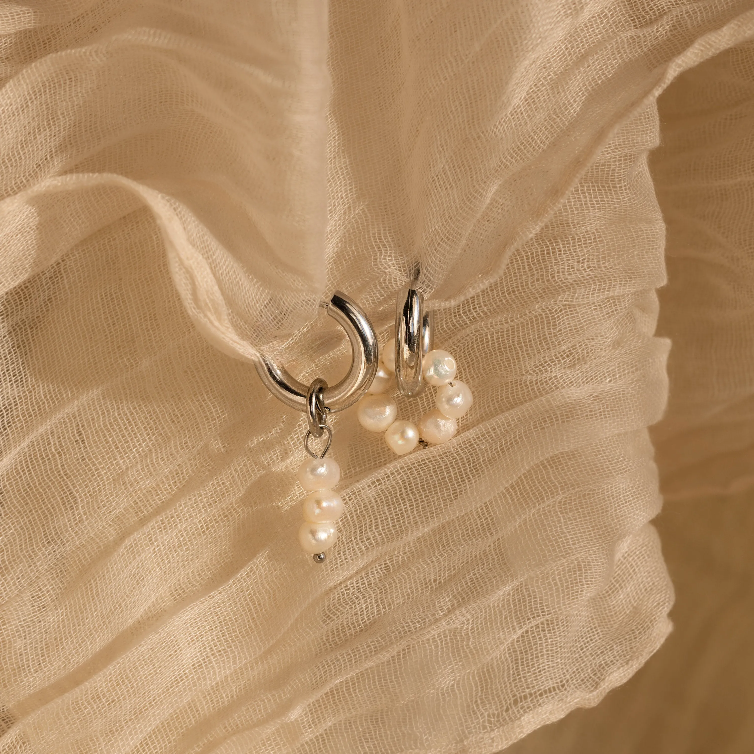 Mismatched Pearl Drop Hoops