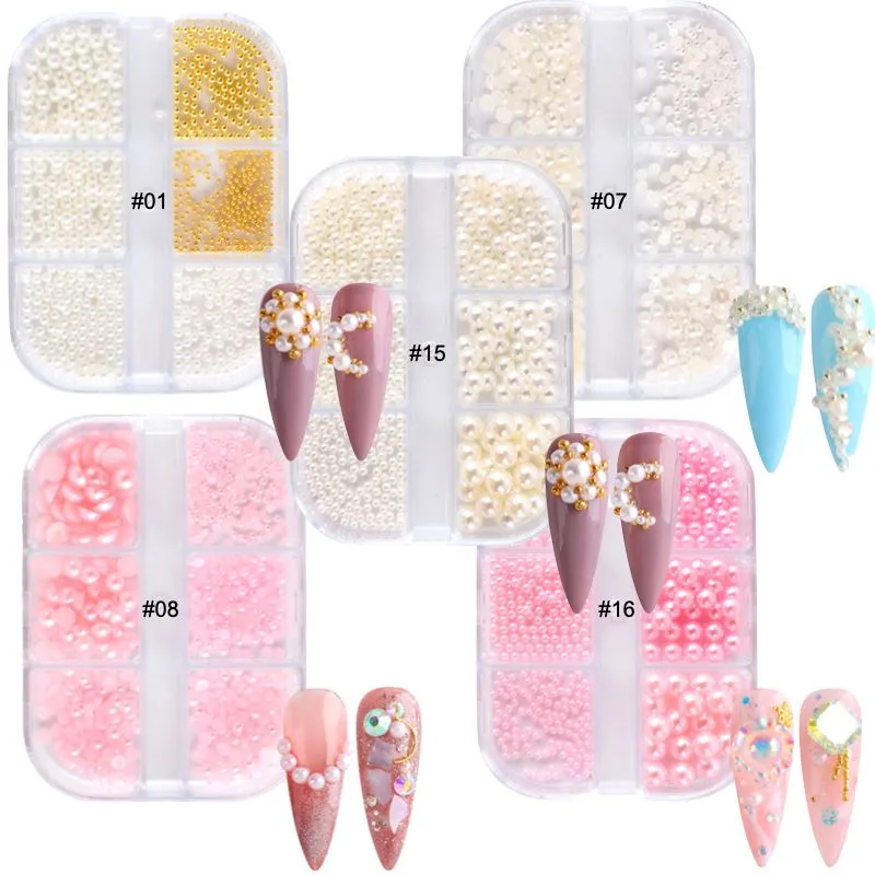 Mixed Size Pearls Nail Art Decoration (6-Grid Tray)