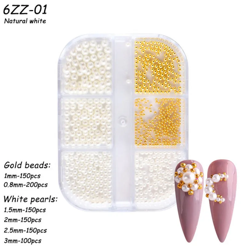 Mixed Size Pearls Nail Art Decoration (6-Grid Tray)