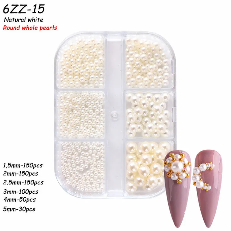 Mixed Size Pearls Nail Art Decoration (6-Grid Tray)