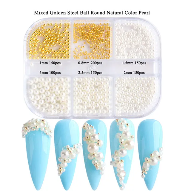 Mixed Size Pearls Nail Art Decoration (6-Grid Tray)