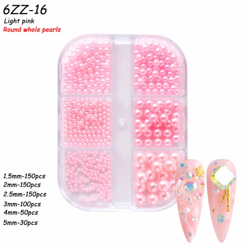 Mixed Size Pearls Nail Art Decoration (6-Grid Tray)