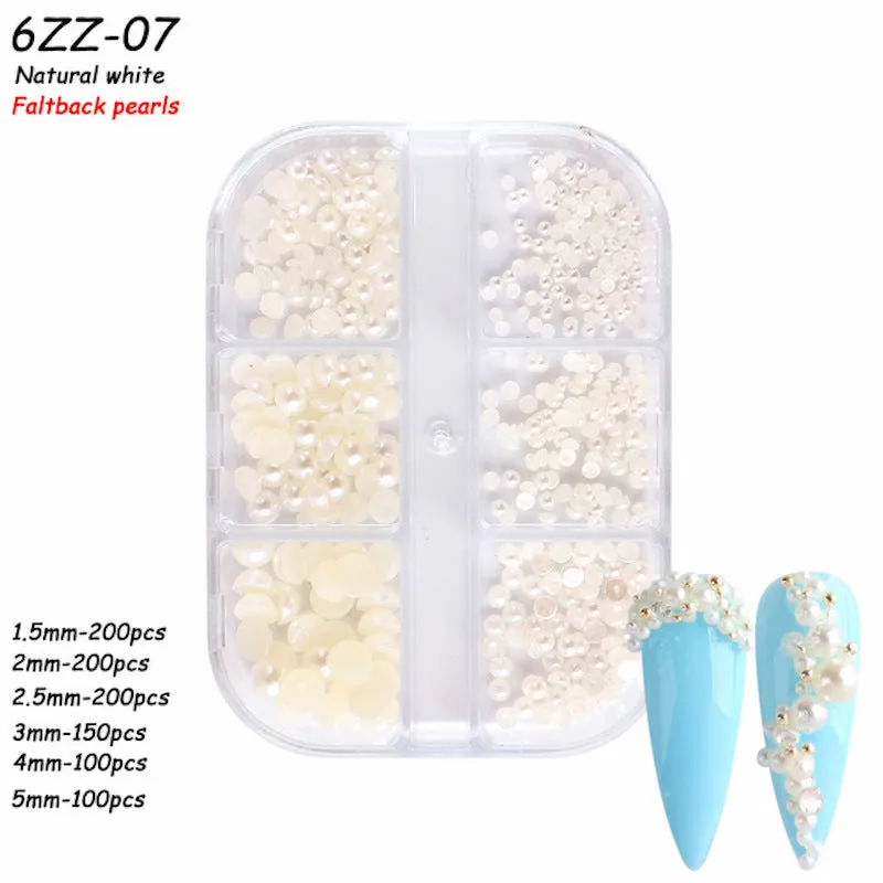 Mixed Size Pearls Nail Art Decoration (6-Grid Tray)