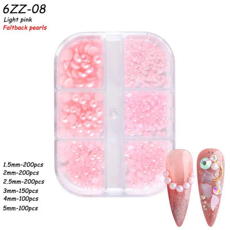 Mixed Size Pearls Nail Art Decoration (6-Grid Tray)