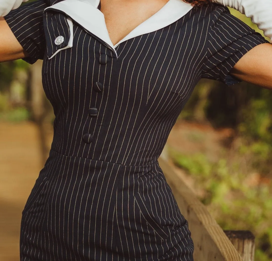 pinstripe DEVON - retro vintage dress pencil