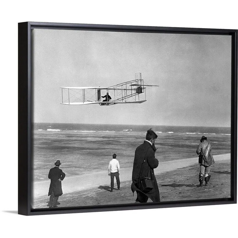 "1911 One Of The Wright Brothers Flying A Glider" Black Float Frame Canvas Art